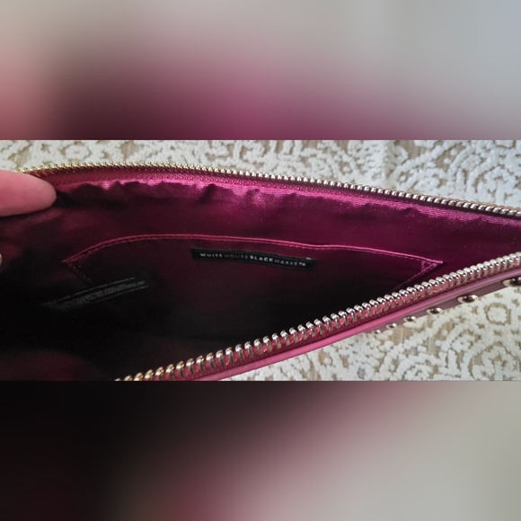NEW White House Black Market Burgundy Floral Large Studded Clutch - Picture 6 of 6